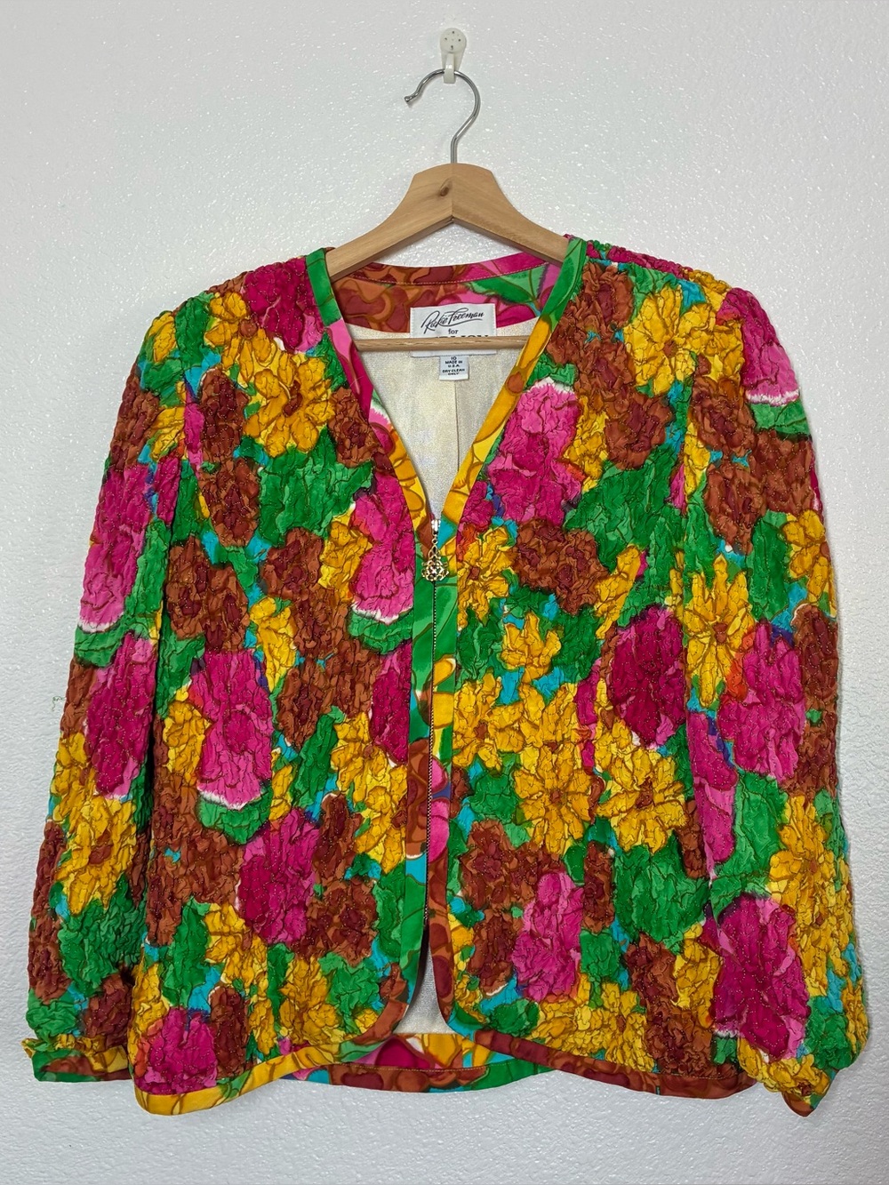 Vintage 80s Rickie Freeman For Teri Jon Jacket 10 Multicolor Floral Quilted